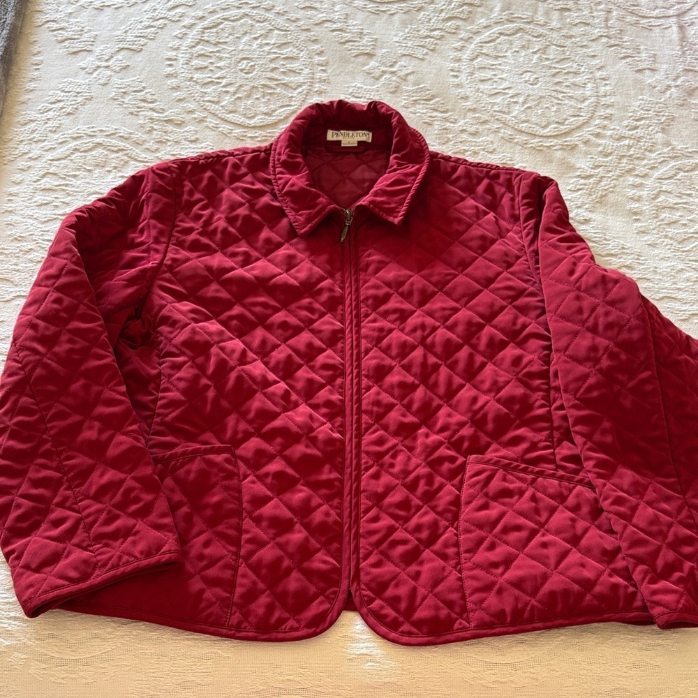 Pendelton Petite Red Quilted Jacket L Gently Loved Burnt Red Color